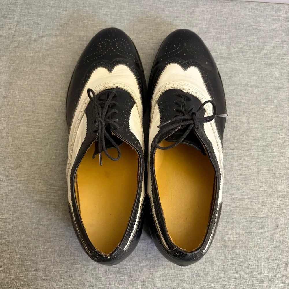 T.O.‎ Dey Wingtip Oxfords Mens 10 Black White Custom Made Spectator Vintage NY